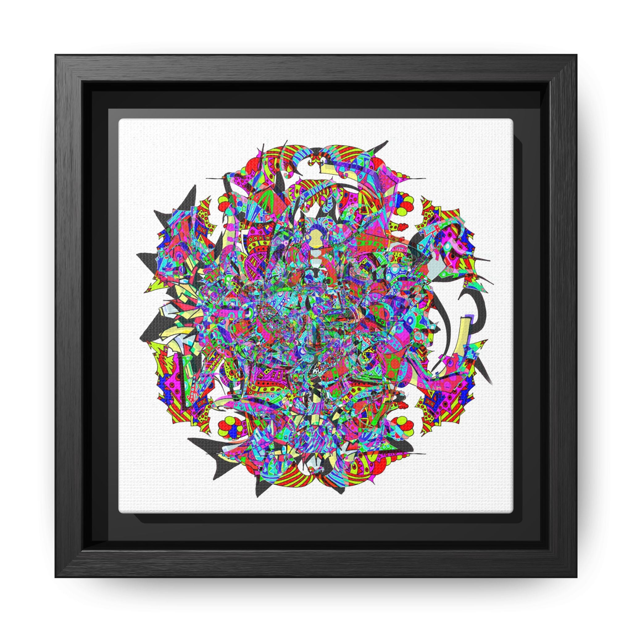 Neon Waffle Monster 12 Framed Canvas Art — Psychedelic Geometric Wall Print
