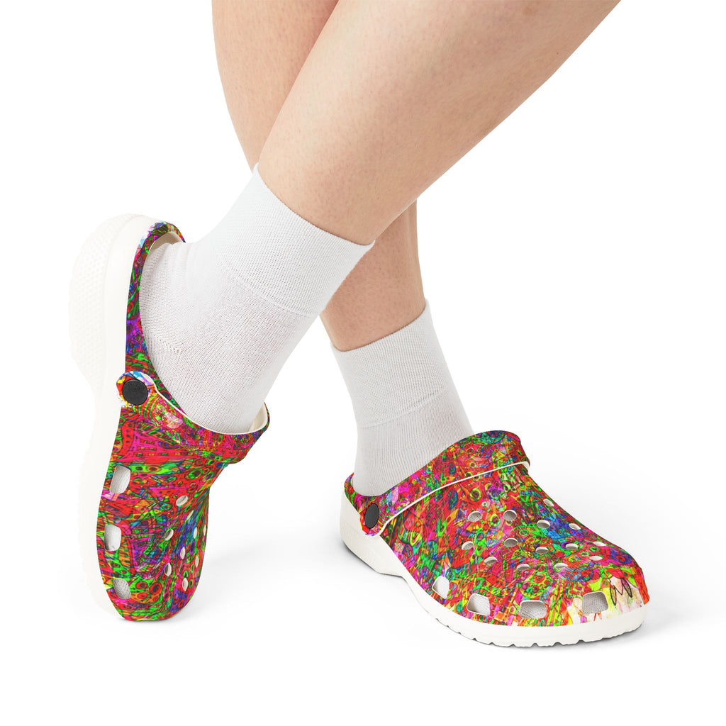 Neon Swirl Party Extravaganza - Colorful EVA Foam Clogs — Lightweight Rubber Slip-On Shoes