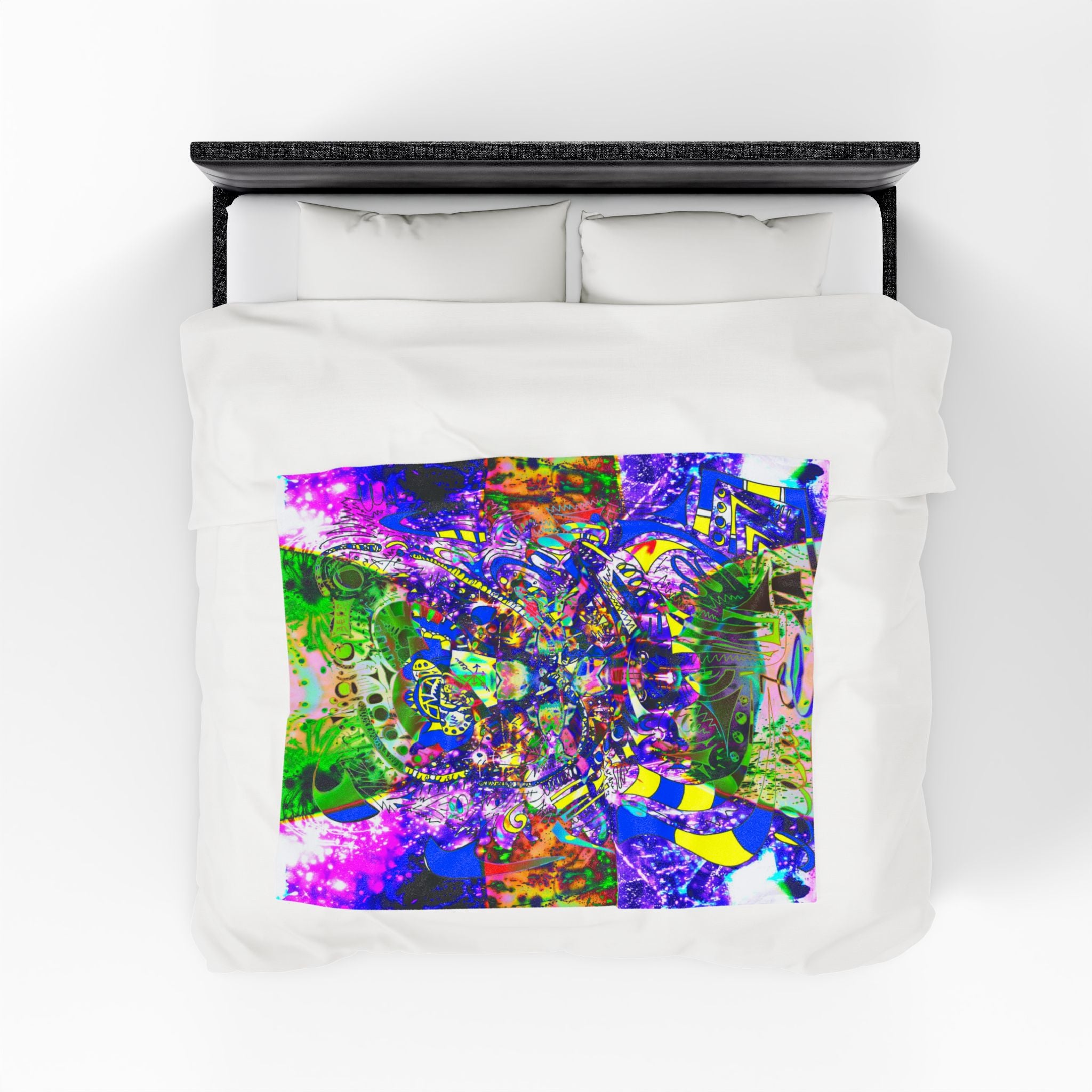 Alien Darkness 9 Plush Blanket — Vibrant Neon Art Throw