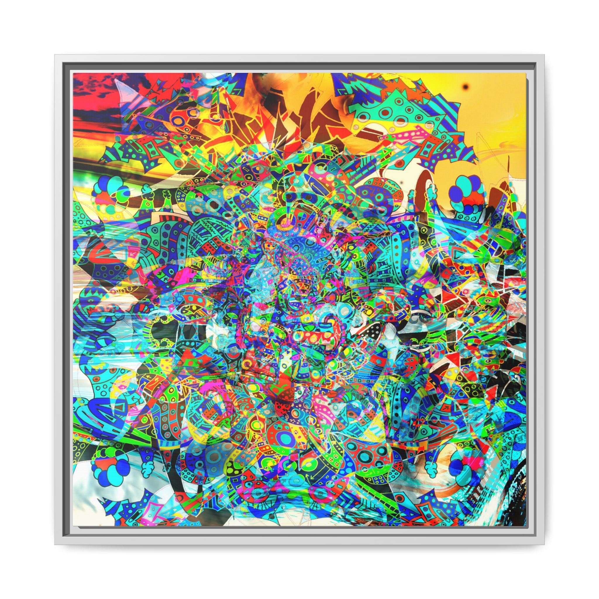 HYPERDIMENSIONAL SURFER - Framed Abstract Multi-Color Canvas Art — Vibrant Psychedelic Wall Decor