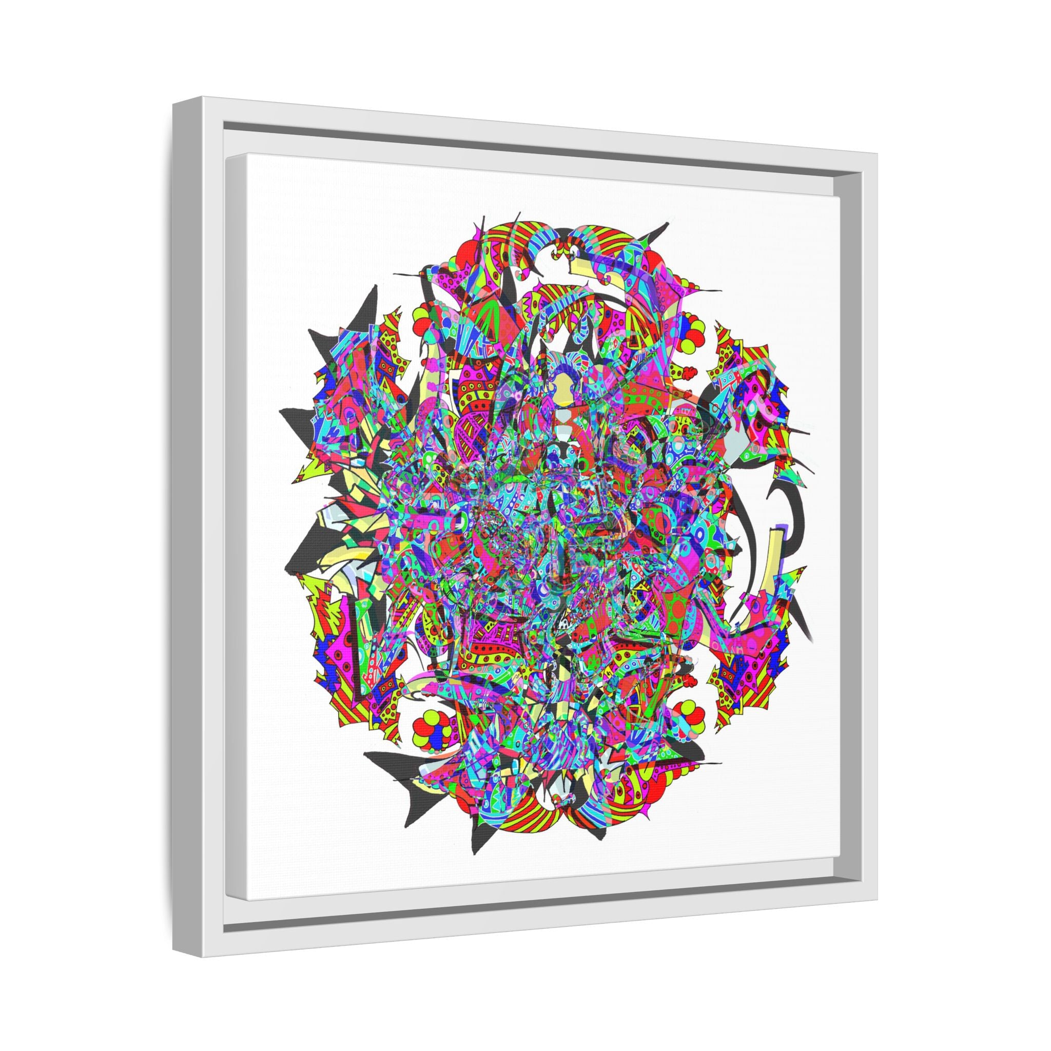 Neon Waffle Monster 12 Framed Canvas Art — Psychedelic Geometric Wall Print