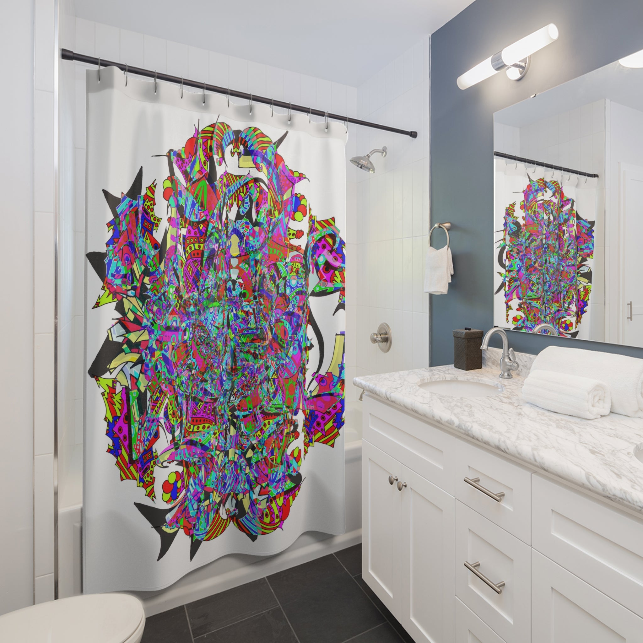 Neon Waffle Monster 12 Shower Curtain