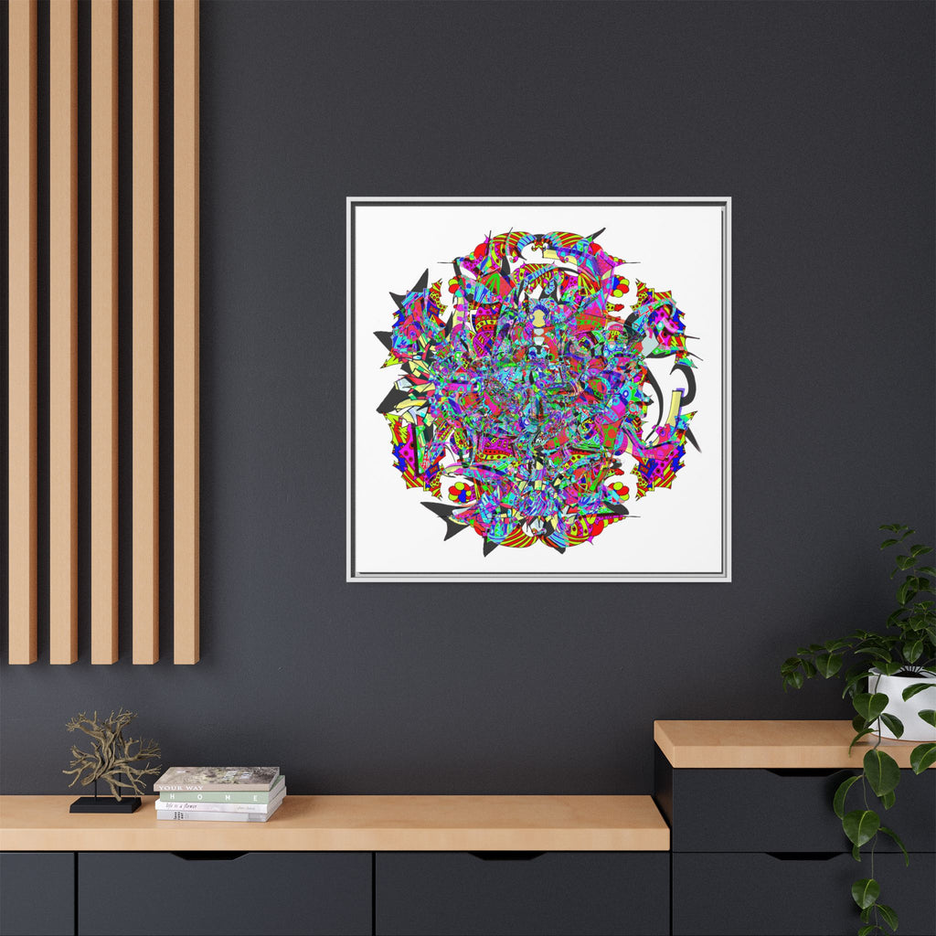 Neon Waffle Monster 12 Framed Canvas Art — Psychedelic Geometric Wall Print