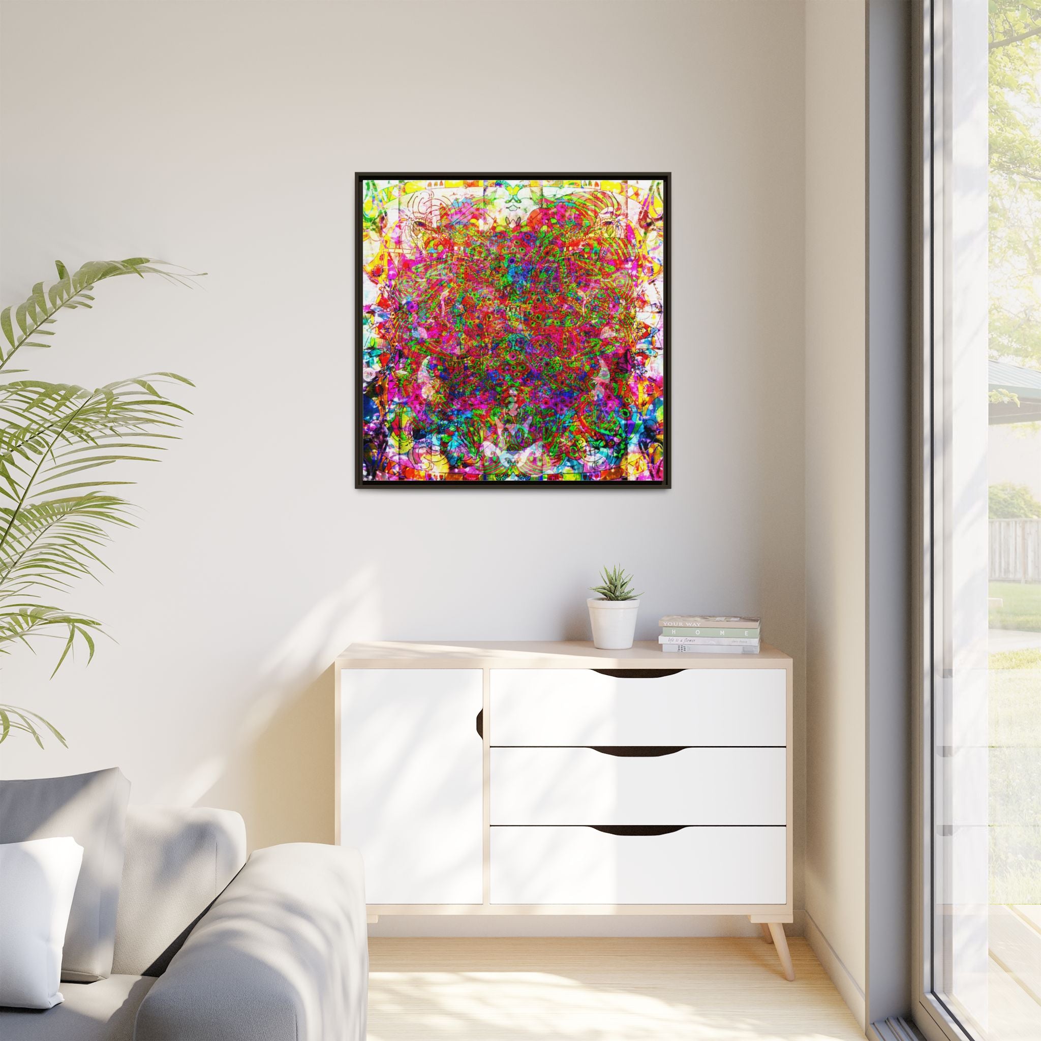 Neon Swirl Party Extravaganza Canvas Art — Vibrant Kaleidoscope Wall Print