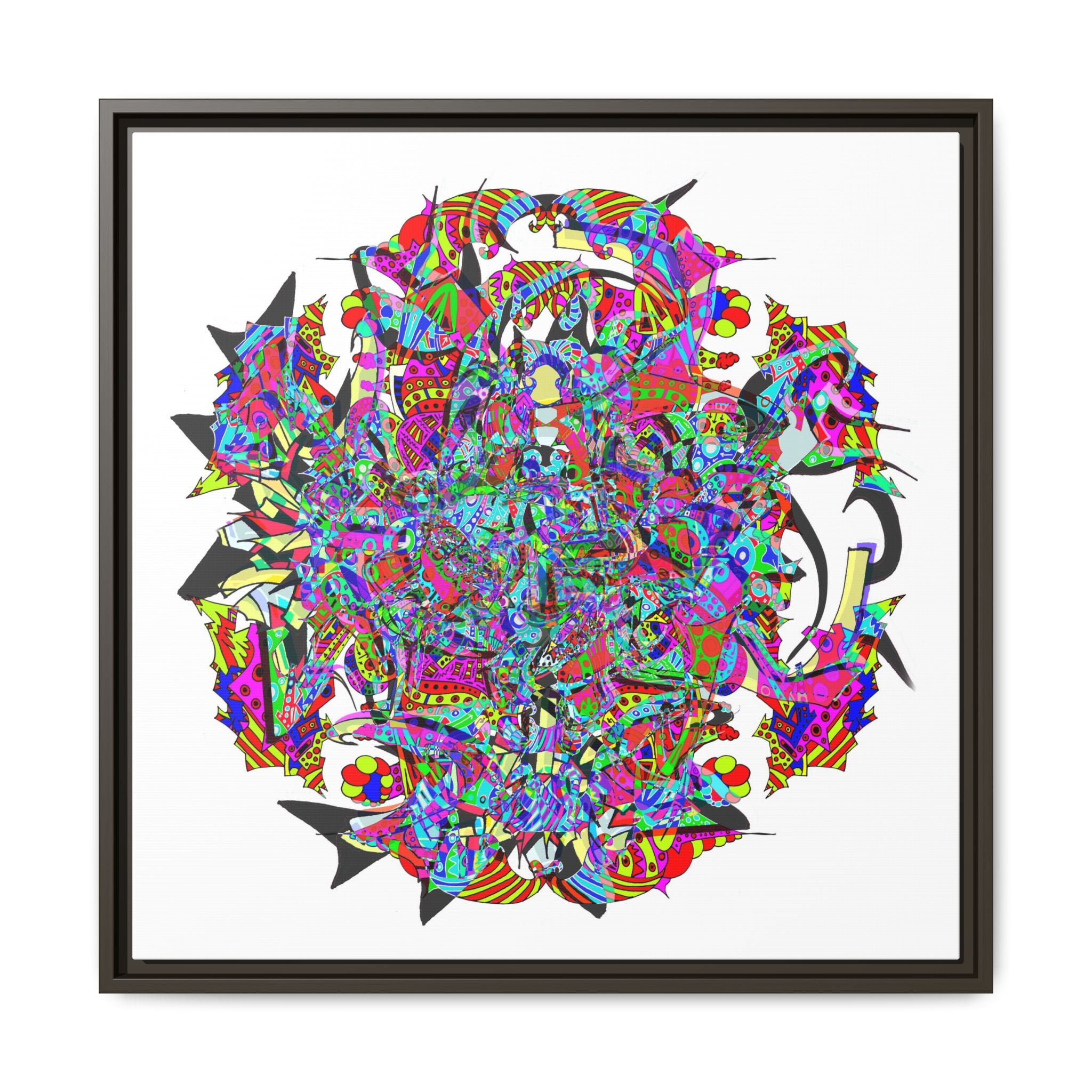 Neon Waffle Monster 12 Framed Canvas Art — Psychedelic Geometric Wall Print