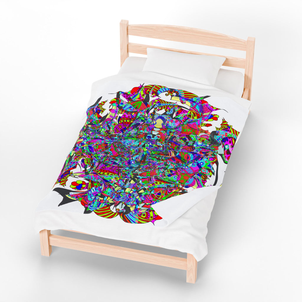 Neon Waffle Monster 12 Plush Blanket — Psychedelic Mandala Throw for Cozy Boho Décor