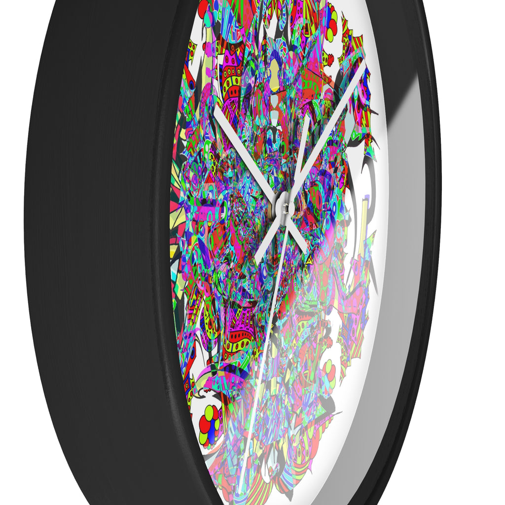 Neon Waffle Monster 12 - Psychedelic Mandala Wall Clock | Colorful Abstract Geometric Timepiece
