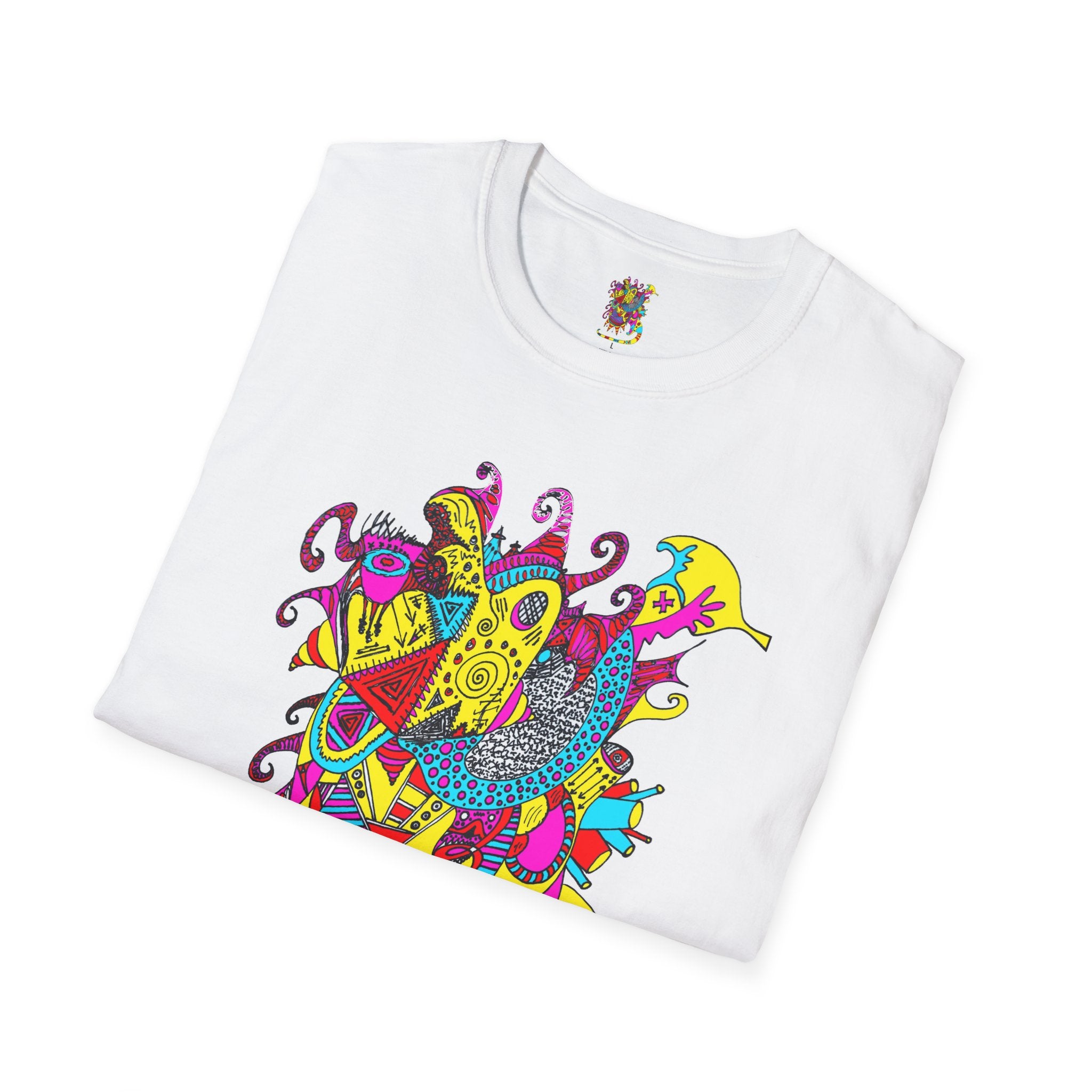 Neon Masquerade T-Shirt — Colorful Abstract Graphic Tee