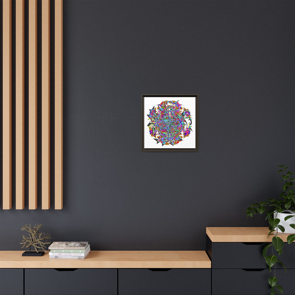 Neon Waffle Monster 12 Framed Canvas Art — Psychedelic Geometric Wall Print