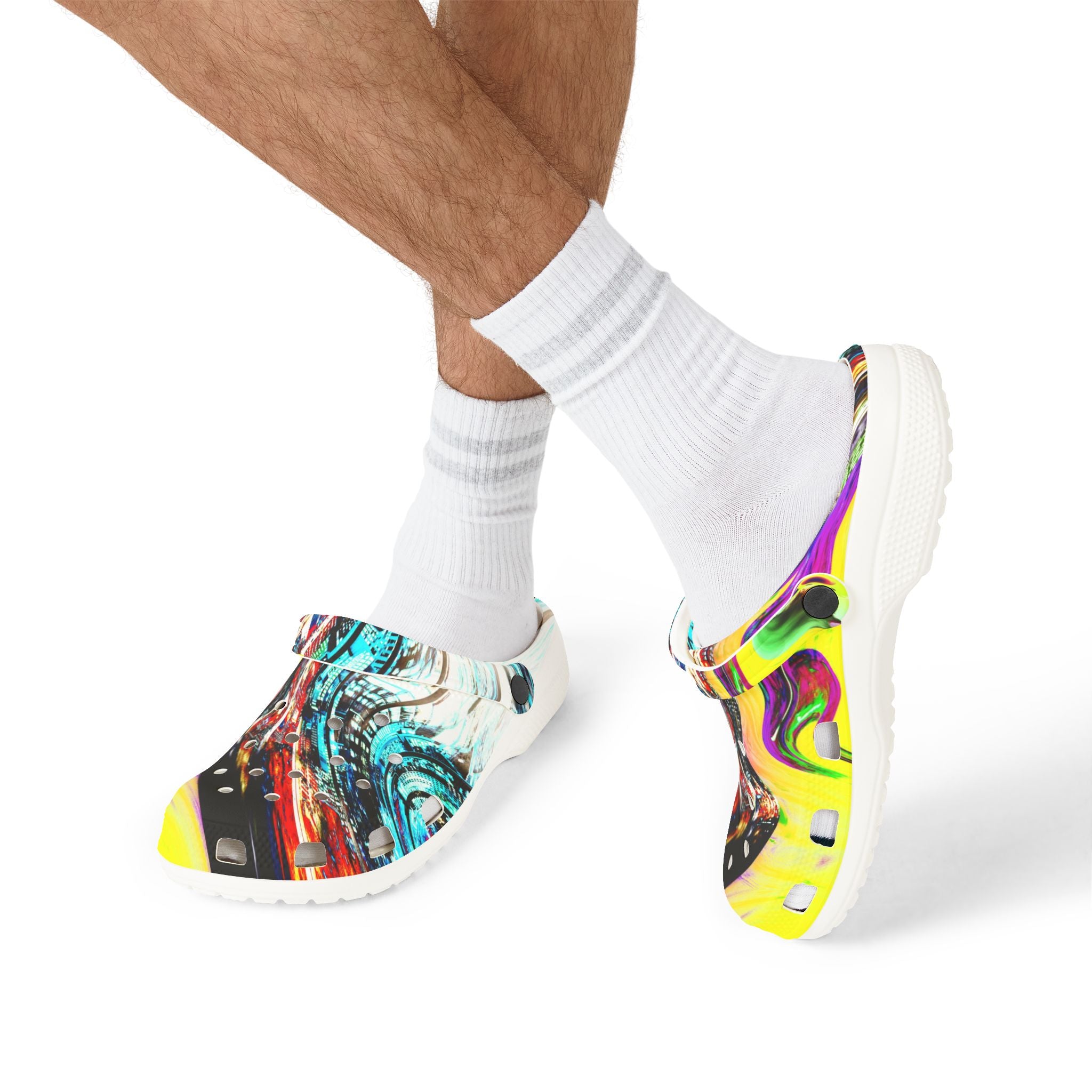 Slip And Slide - Abstract Neon Swirl EVA Foam Clogs — Colorful Slip-On Garden Shoes