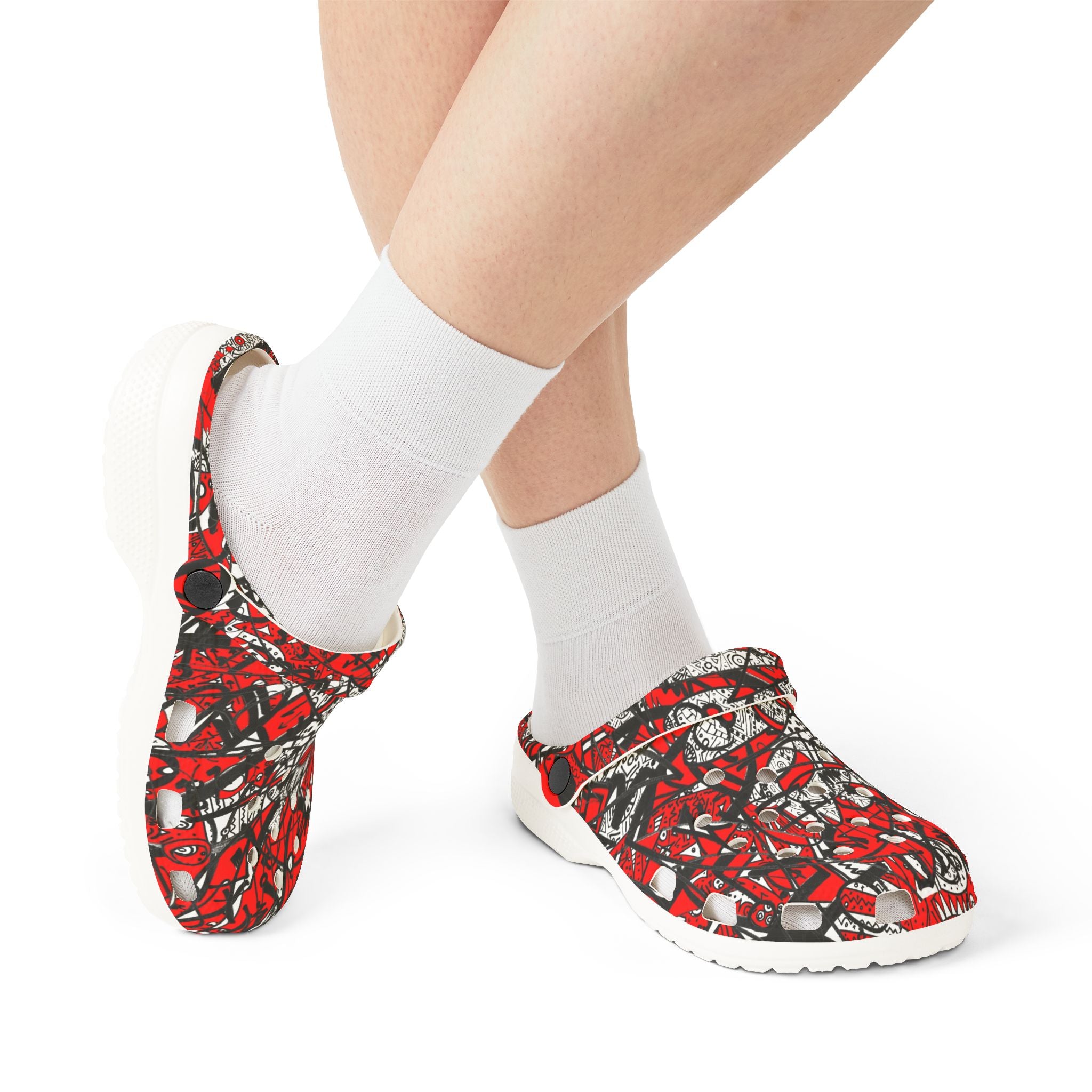 Nobody Touches Nothin' (Red Version 2) - Abstract Red Black EVA Clogs — Comfortable Foam Garden Shoes