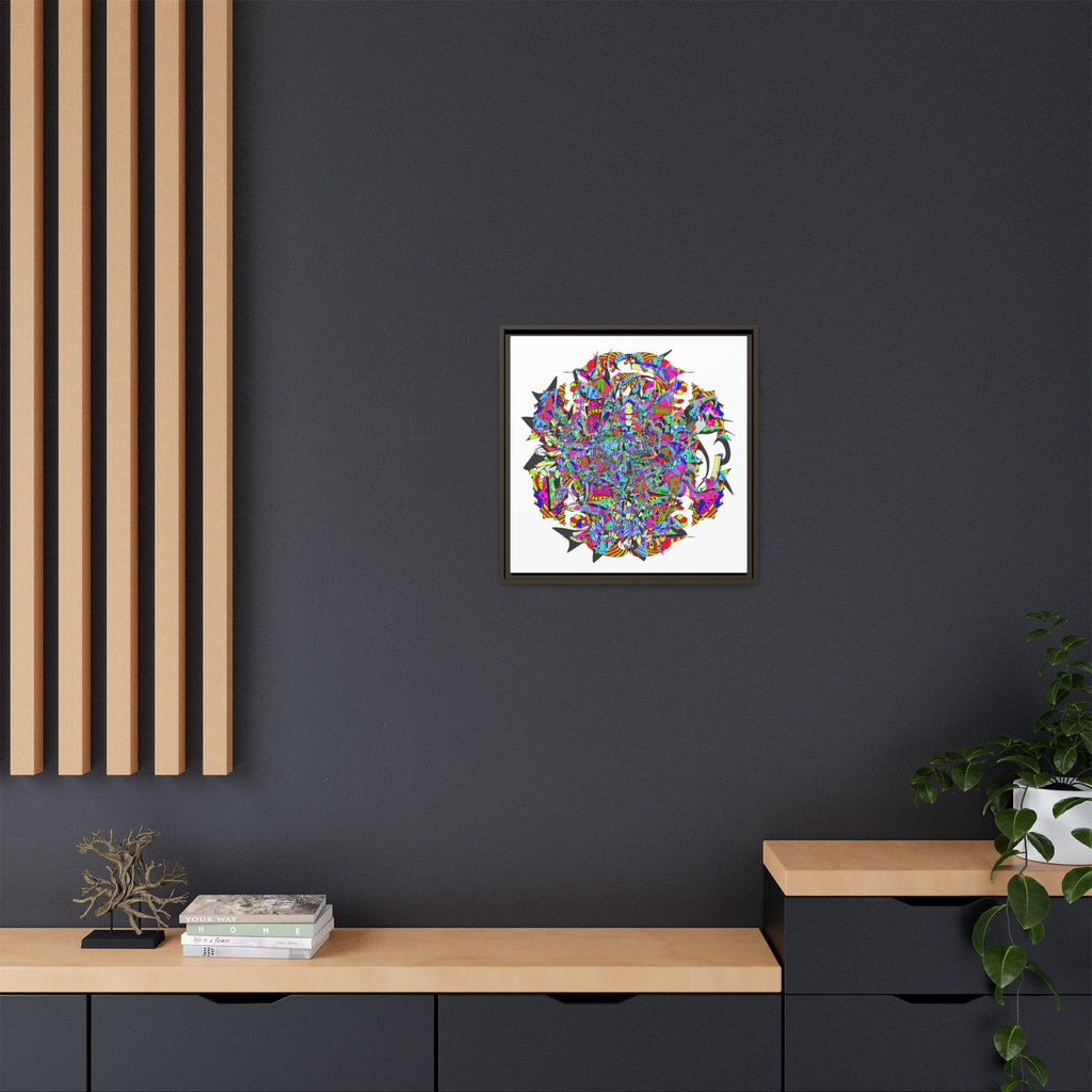 Neon Waffle Monster 12 Framed Canvas Art — Psychedelic Geometric Wall Print