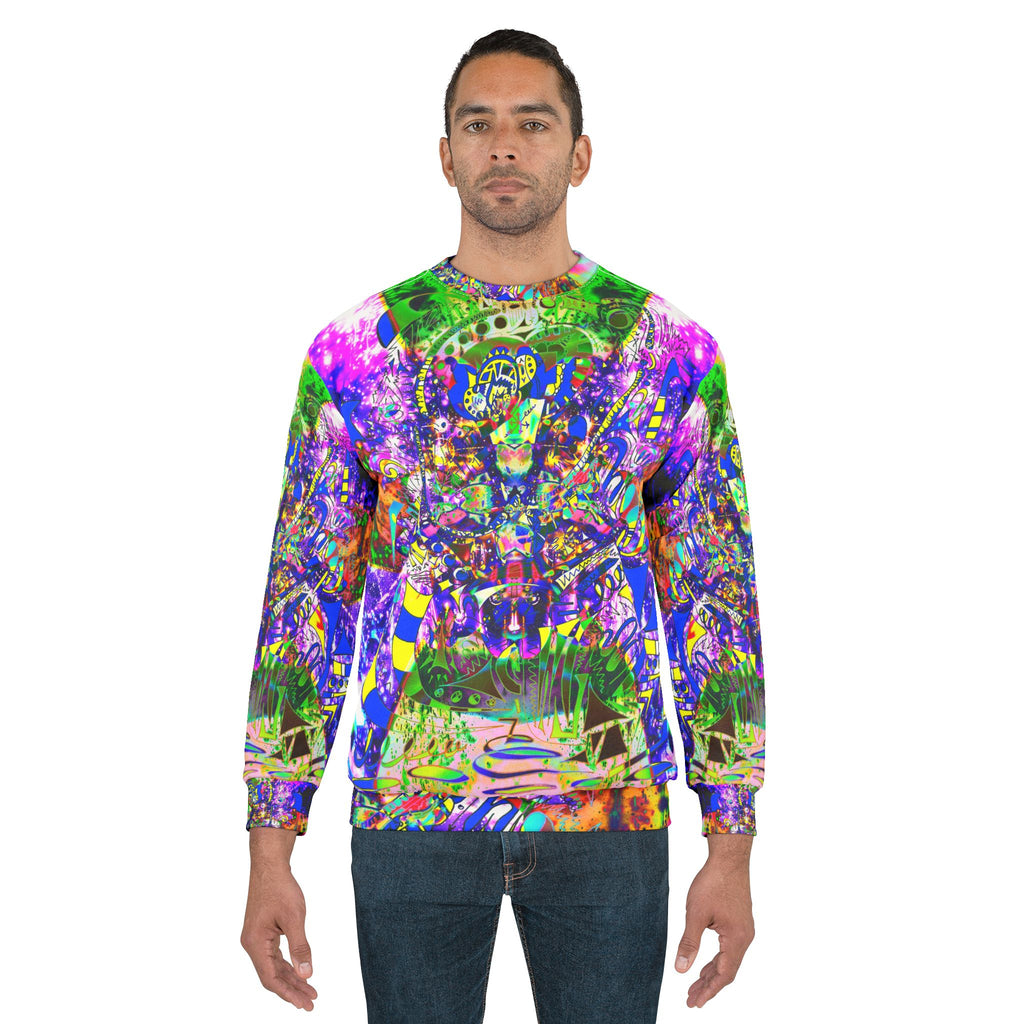 Alien Darkness 9 - Psychedelic Abstract All-Over Print Sweatshirt — Vibrant Trippy Art Crewneck