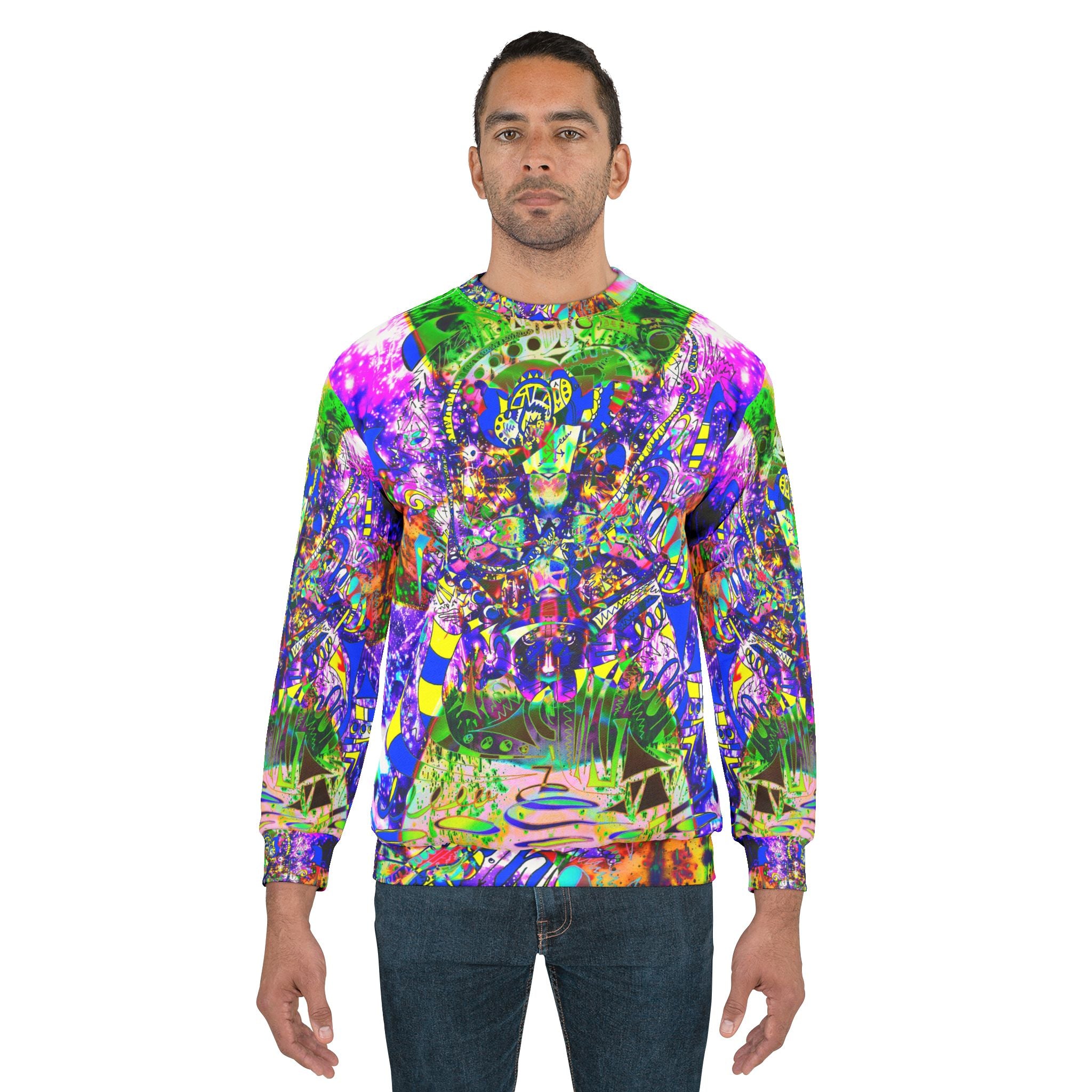 Alien Darkness 9 - Psychedelic Abstract All-Over Print Sweatshirt — Vibrant Trippy Art Crewneck