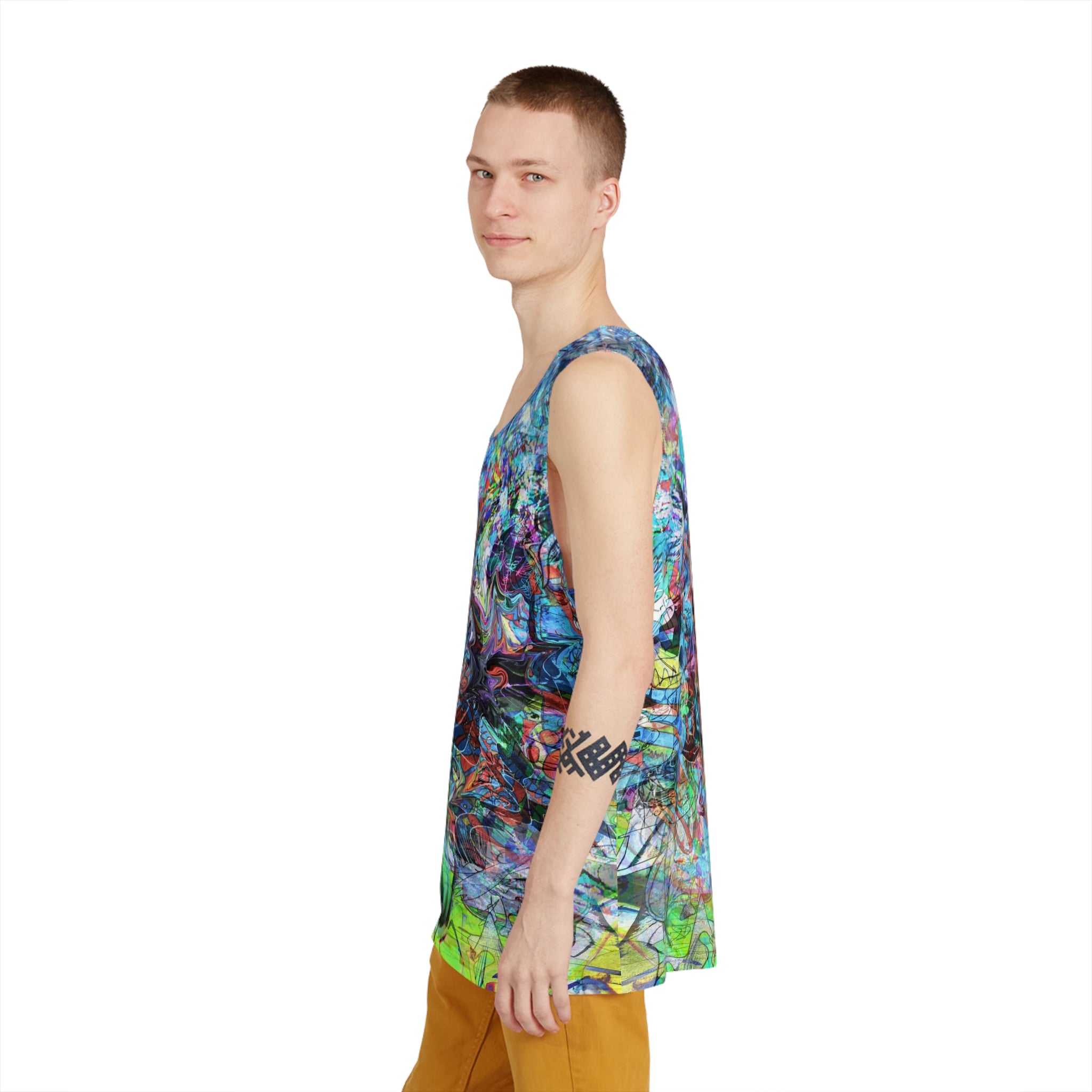 Now You're Stuck 44 - Psychedelic Abstract All-Over Print Tank Top — Vibrant Color Splash Menswear