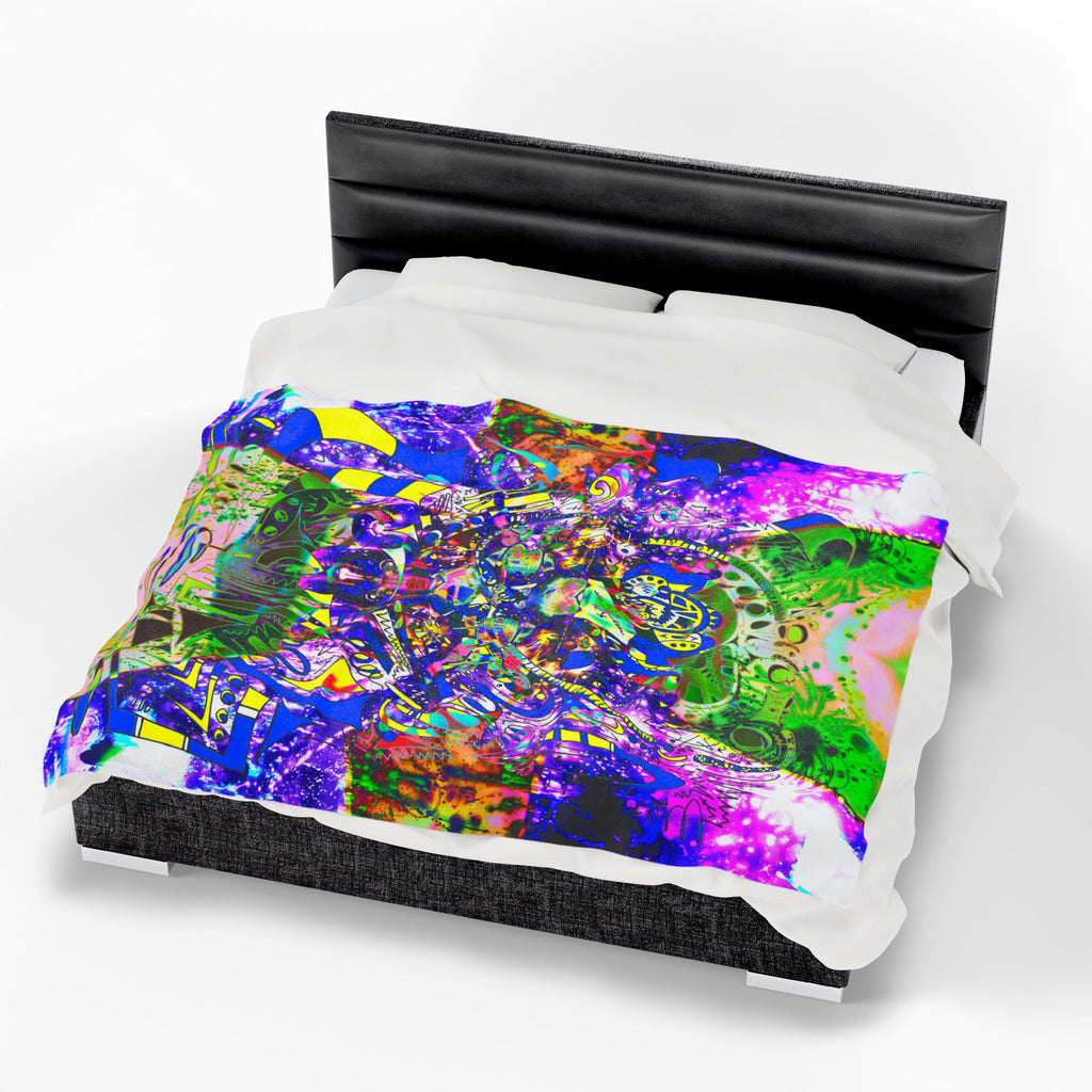 Alien Darkness 9 Plush Blanket — Vibrant Neon Art Throw