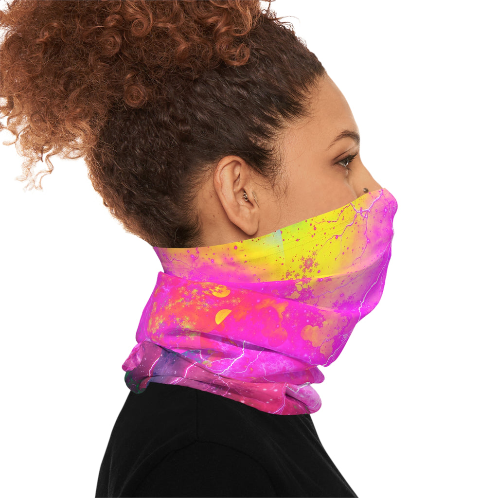 Blue And Pink Prophecy Neck Gaiter — Neon Pink Lightning Tie-Dye Face Mask