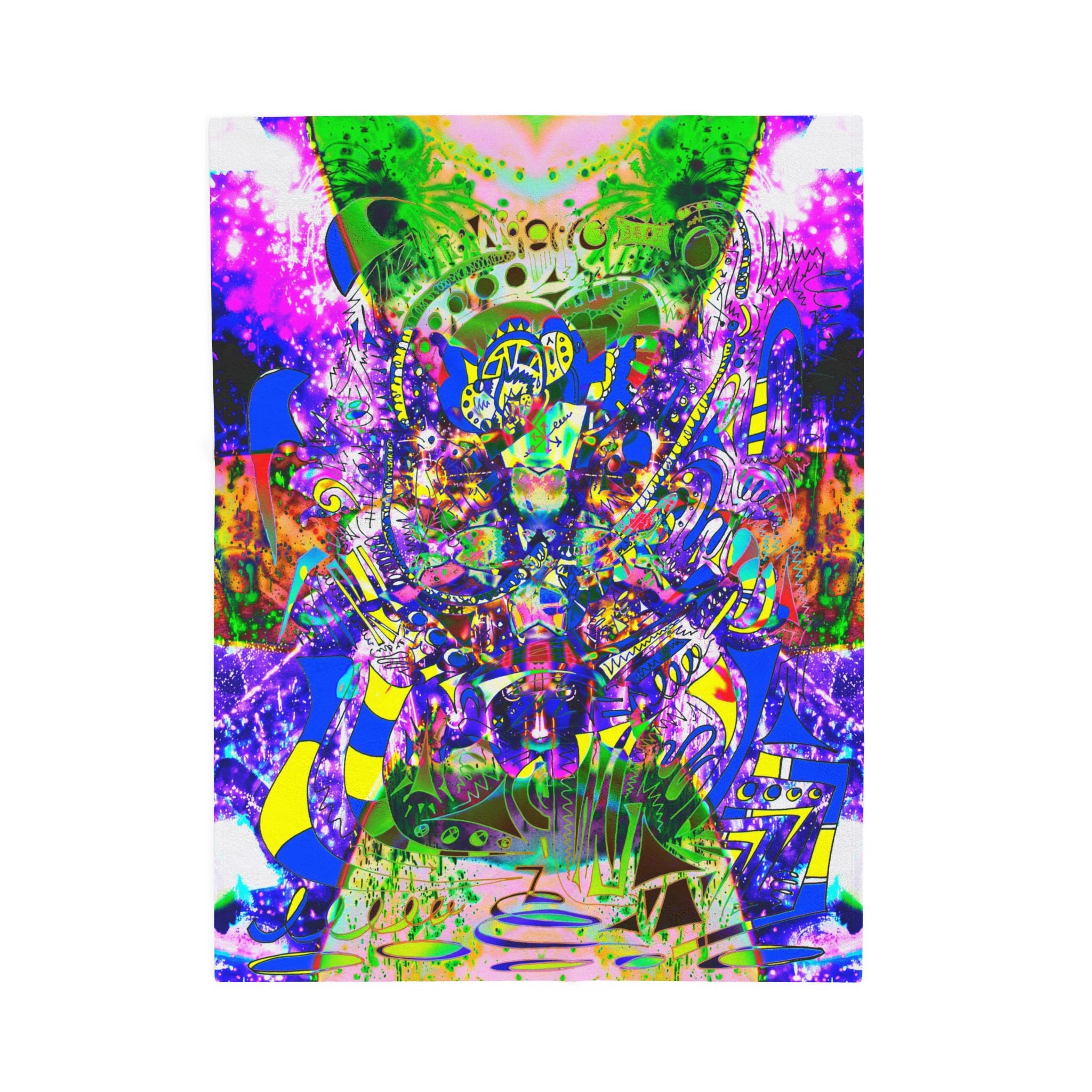 Alien Darkness 9 Plush Blanket — Vibrant Neon Art Throw