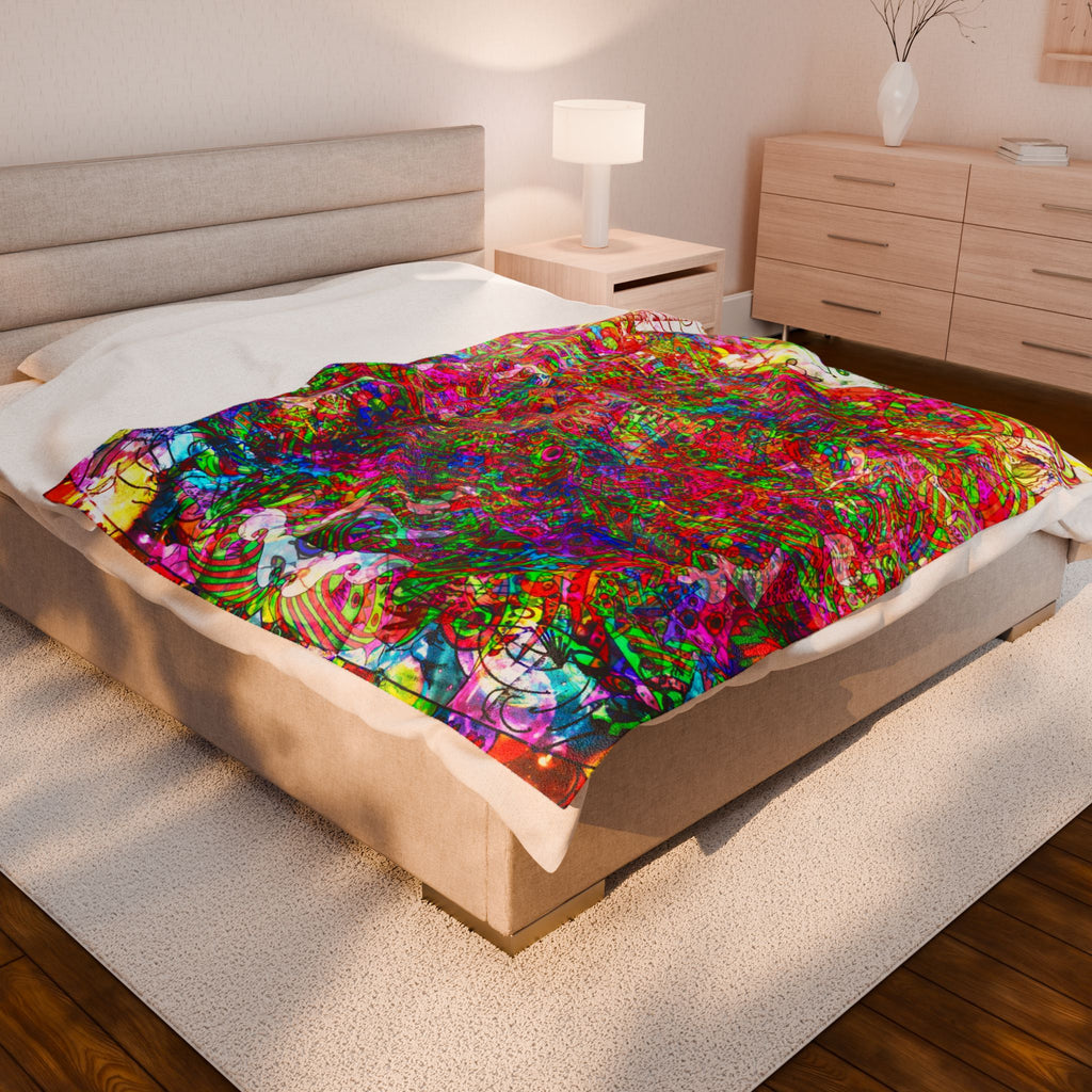 Neon Swirl Party Extravaganza Plush Blanket — Bright Abstract Boho Throw