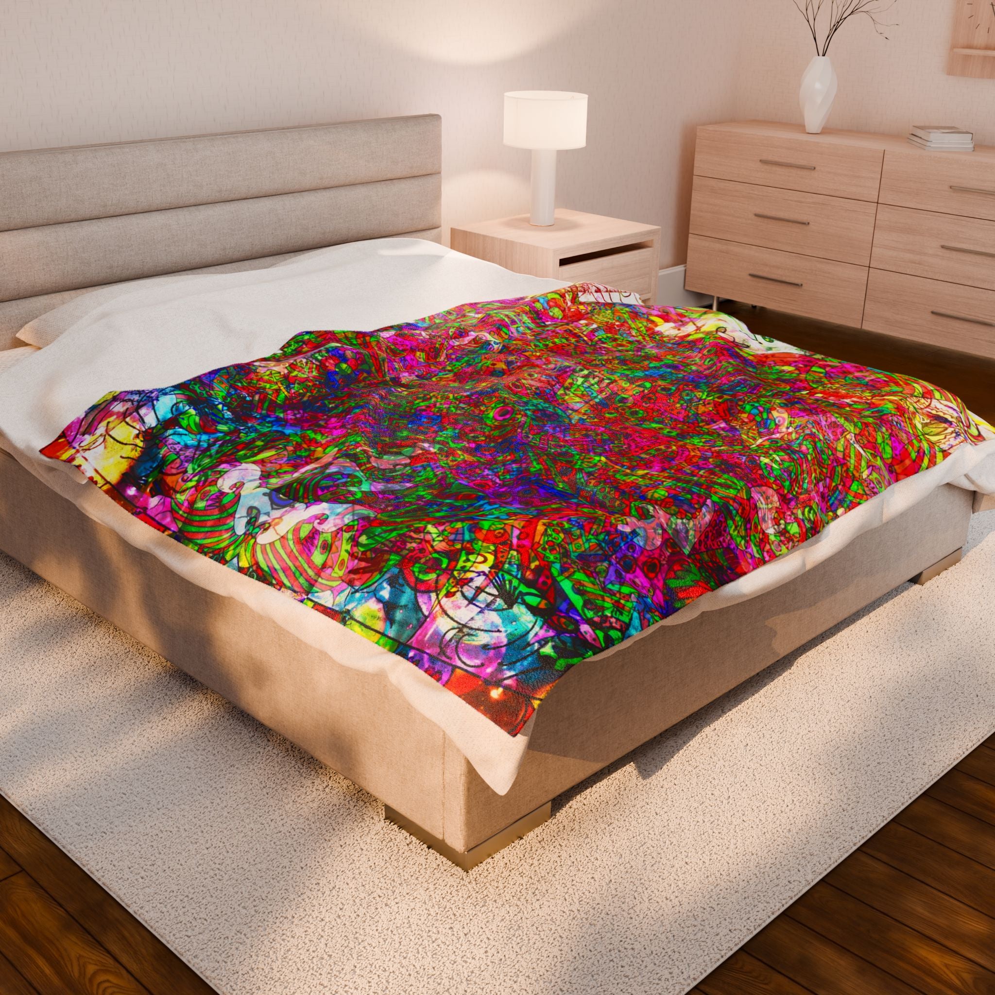 Neon Swirl Party Extravaganza Plush Blanket — Bright Abstract Boho Throw