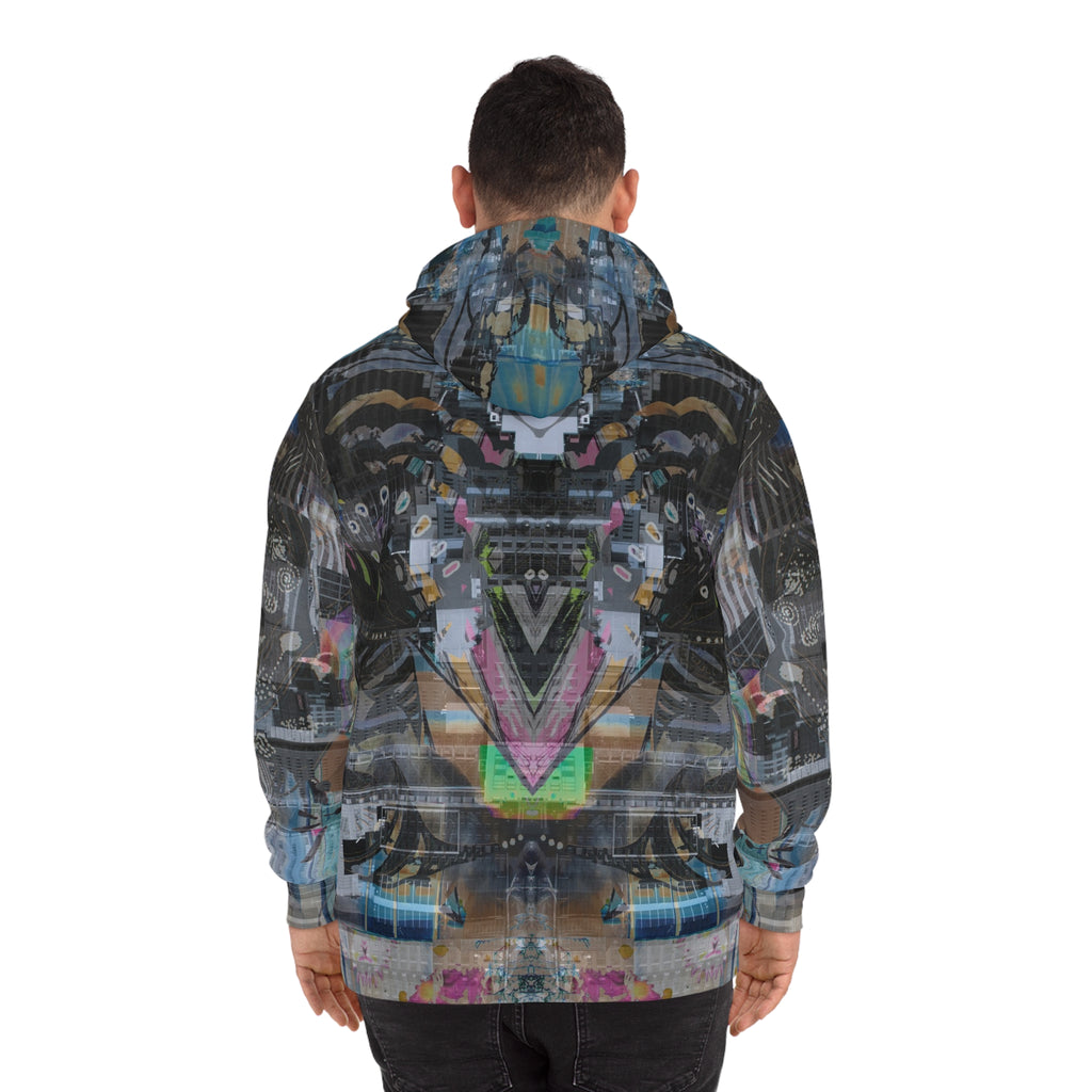Novelty 131 - Abstract Urban Collage Hoodie — Symmetrical Graffiti AOP Pullover