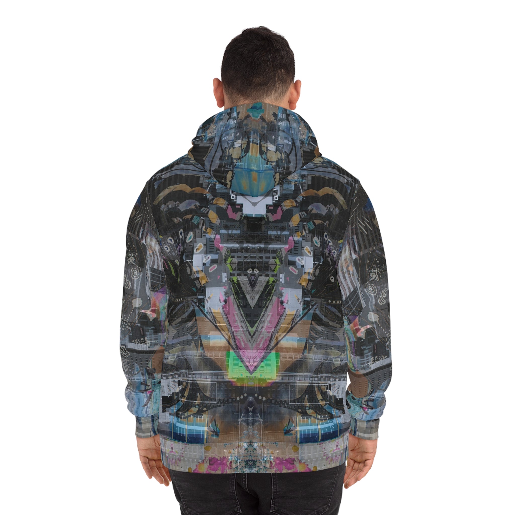 Novelty 131 - Abstract Urban Collage Hoodie — Symmetrical Graffiti AOP Pullover