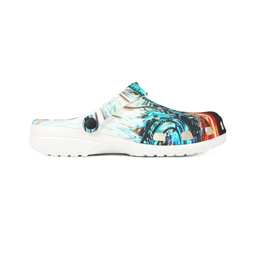 Slip And Slide - Abstract Neon Swirl EVA Foam Clogs — Colorful Slip-On Garden Shoes