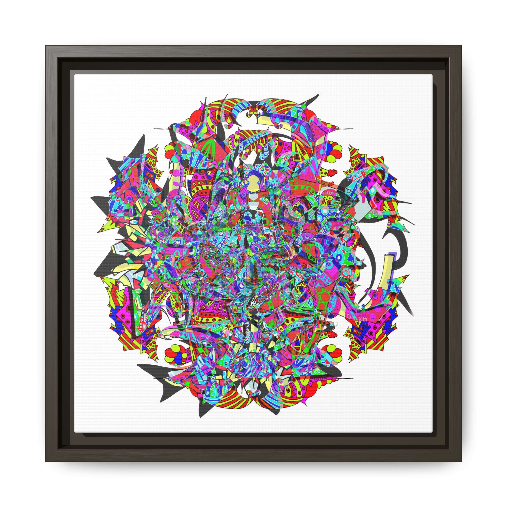 Neon Waffle Monster 12 Framed Canvas Art — Psychedelic Geometric Wall Print