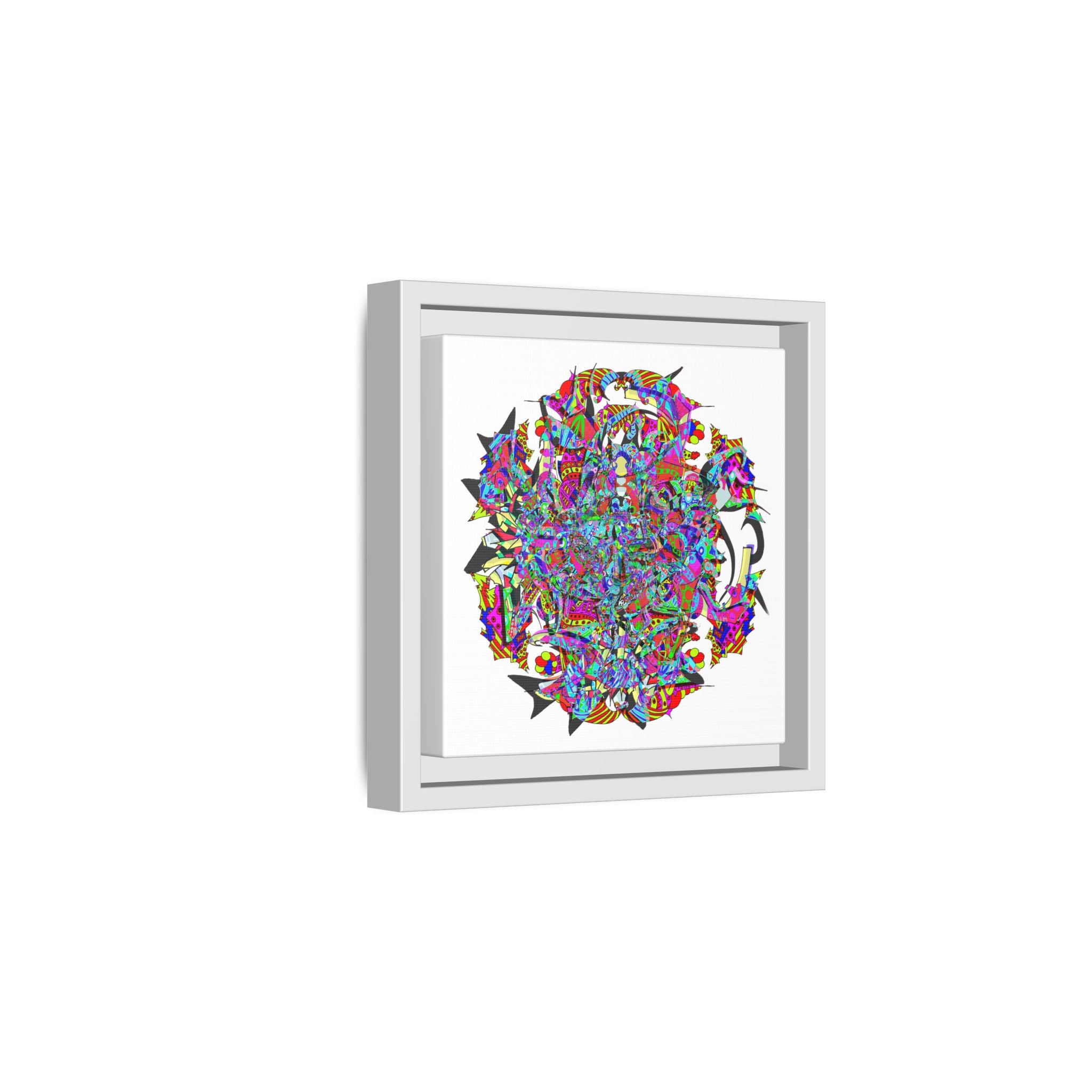 Neon Waffle Monster 12 Framed Canvas Art — Psychedelic Geometric Wall Print