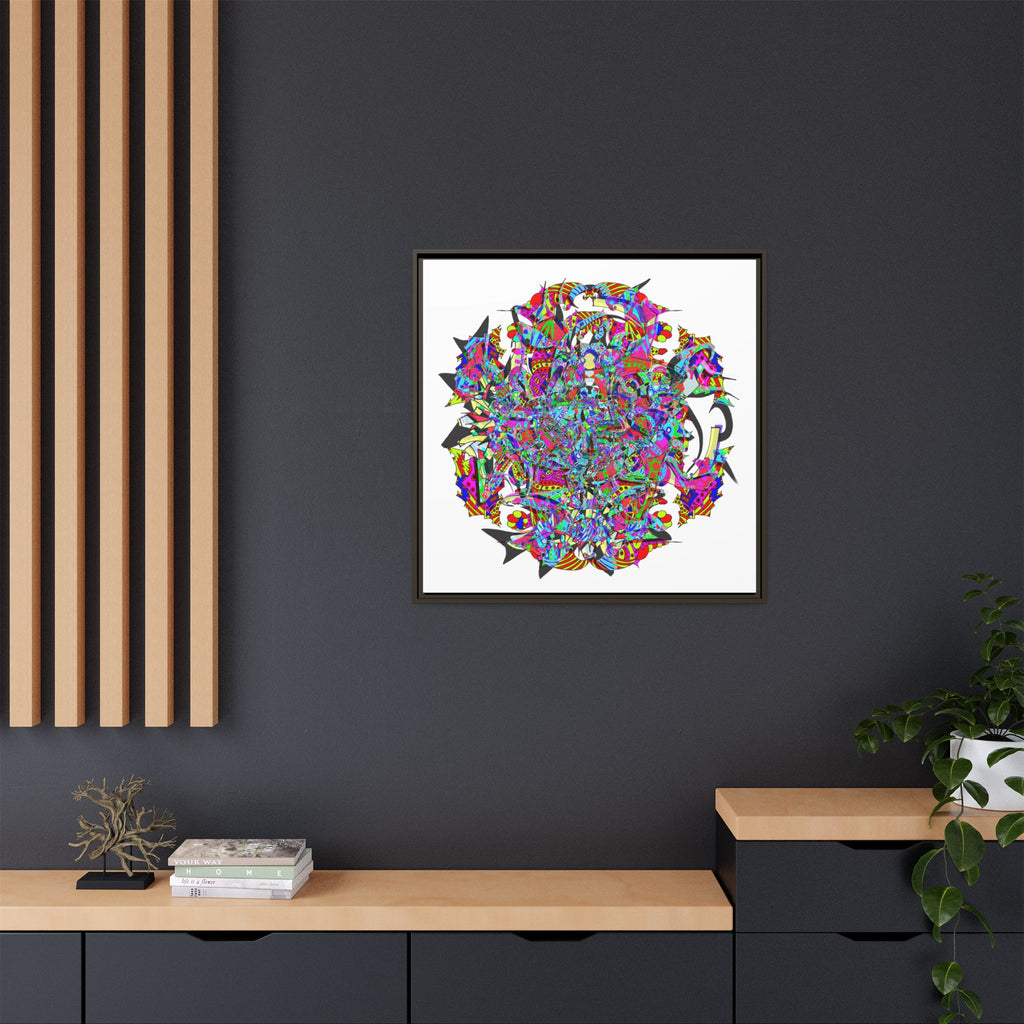 Neon Waffle Monster 12 Framed Canvas Art — Psychedelic Geometric Wall Print