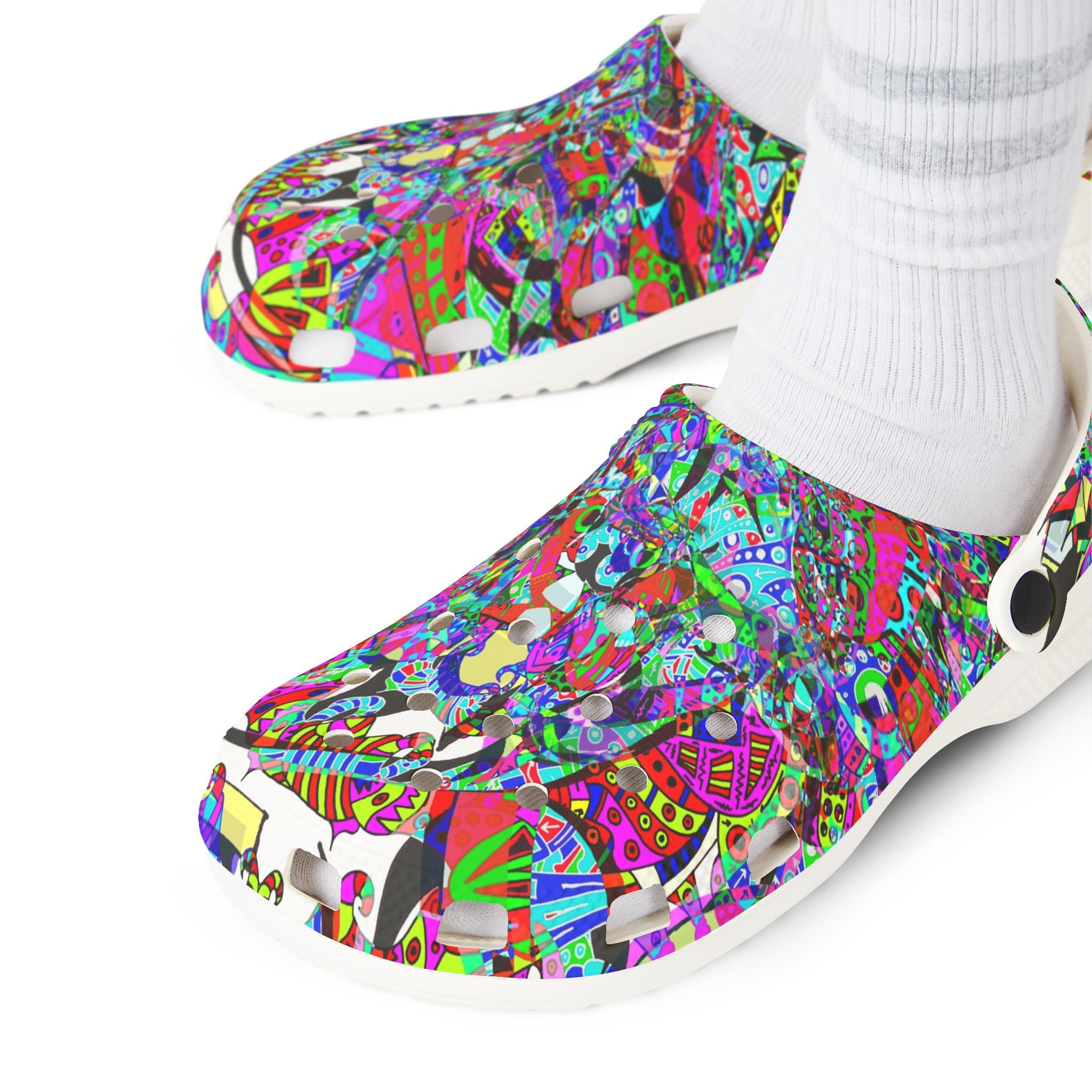 Neon Waffle Monster 12 Colorful Abstract Garden Clogs — EVA Foam Slip-On Shoes