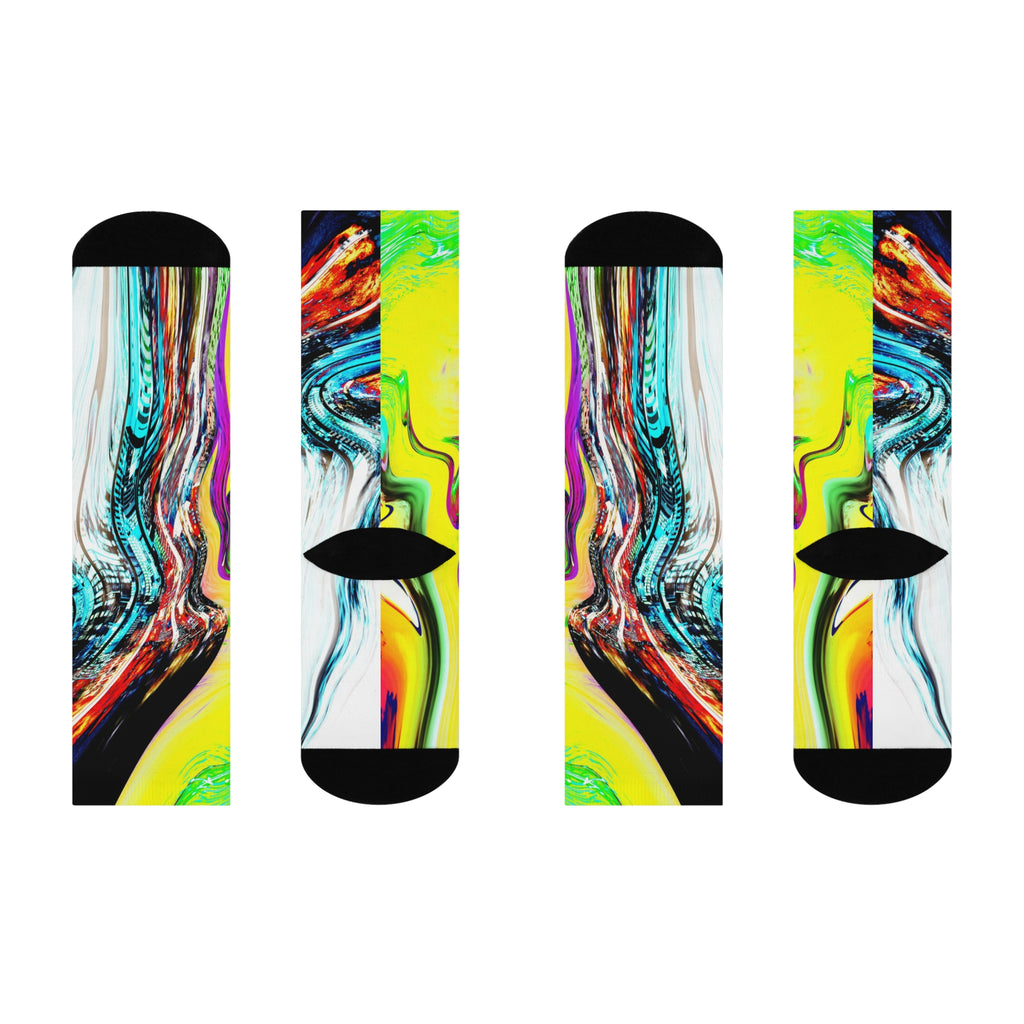 Slip And Slide - Abstract Neon Swirl Crew Socks — Cushioned Colorful Art Socks