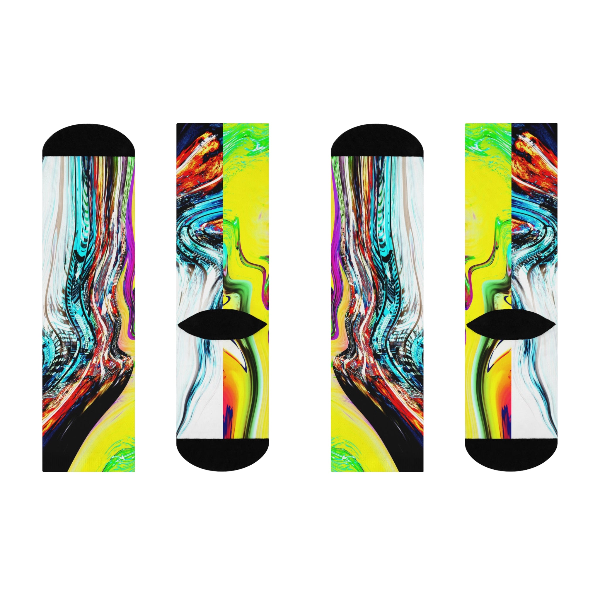 Slip And Slide - Abstract Neon Swirl Crew Socks — Cushioned Colorful Art Socks
