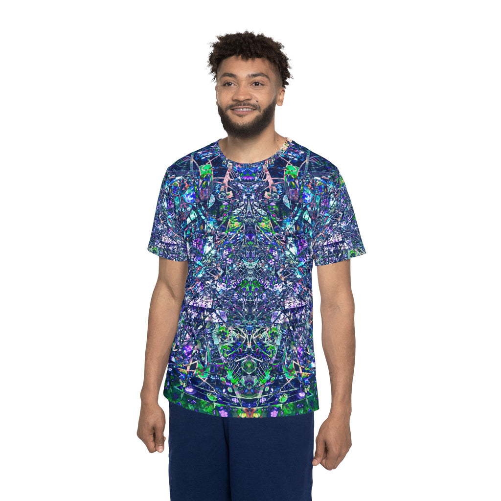 KAWABONGA All-Over Print Men's Athletic Jersey — Blue Green Abstract Kaleidoscope