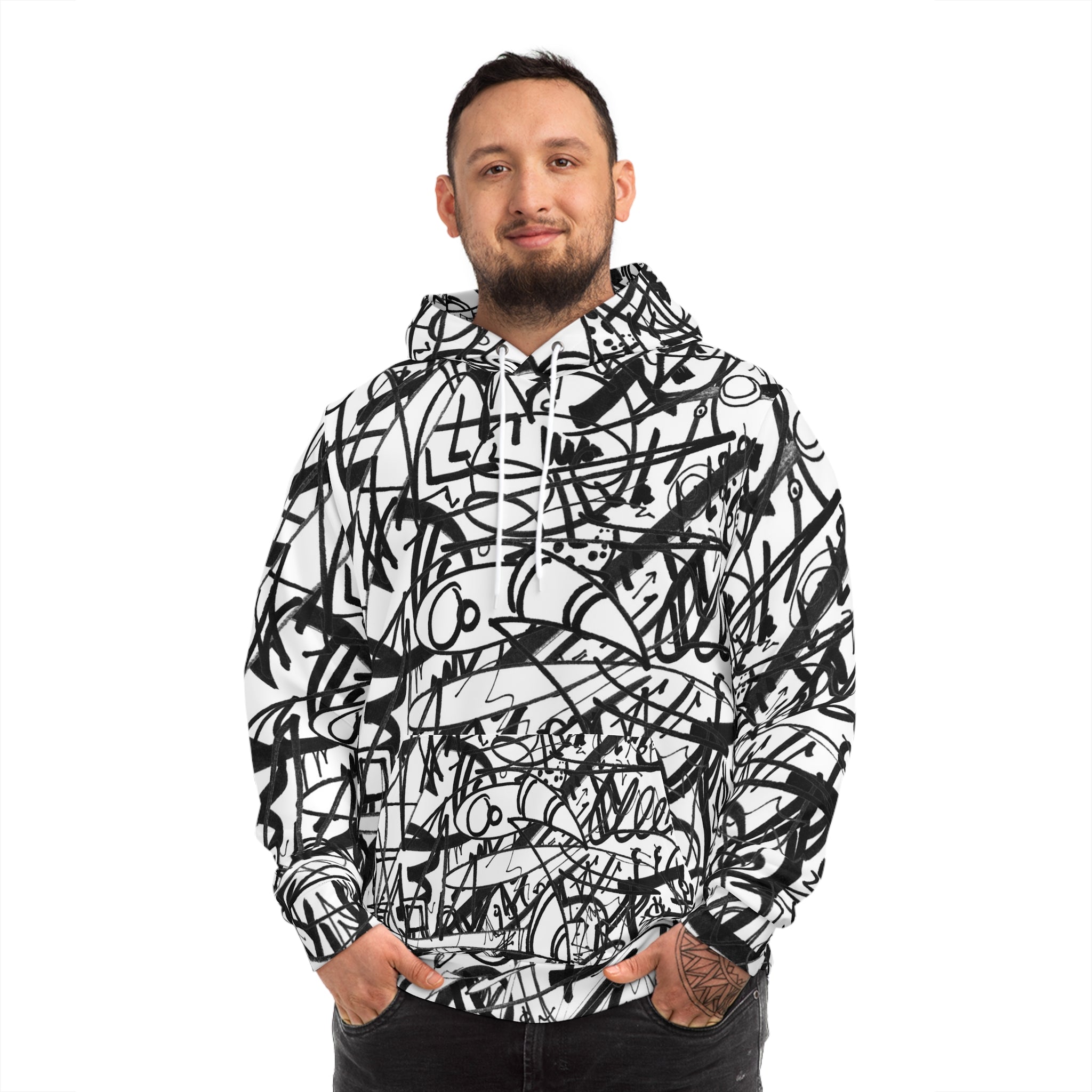 The Real Time Is Now (Black And White) Fashion Hoodie - All Over Print