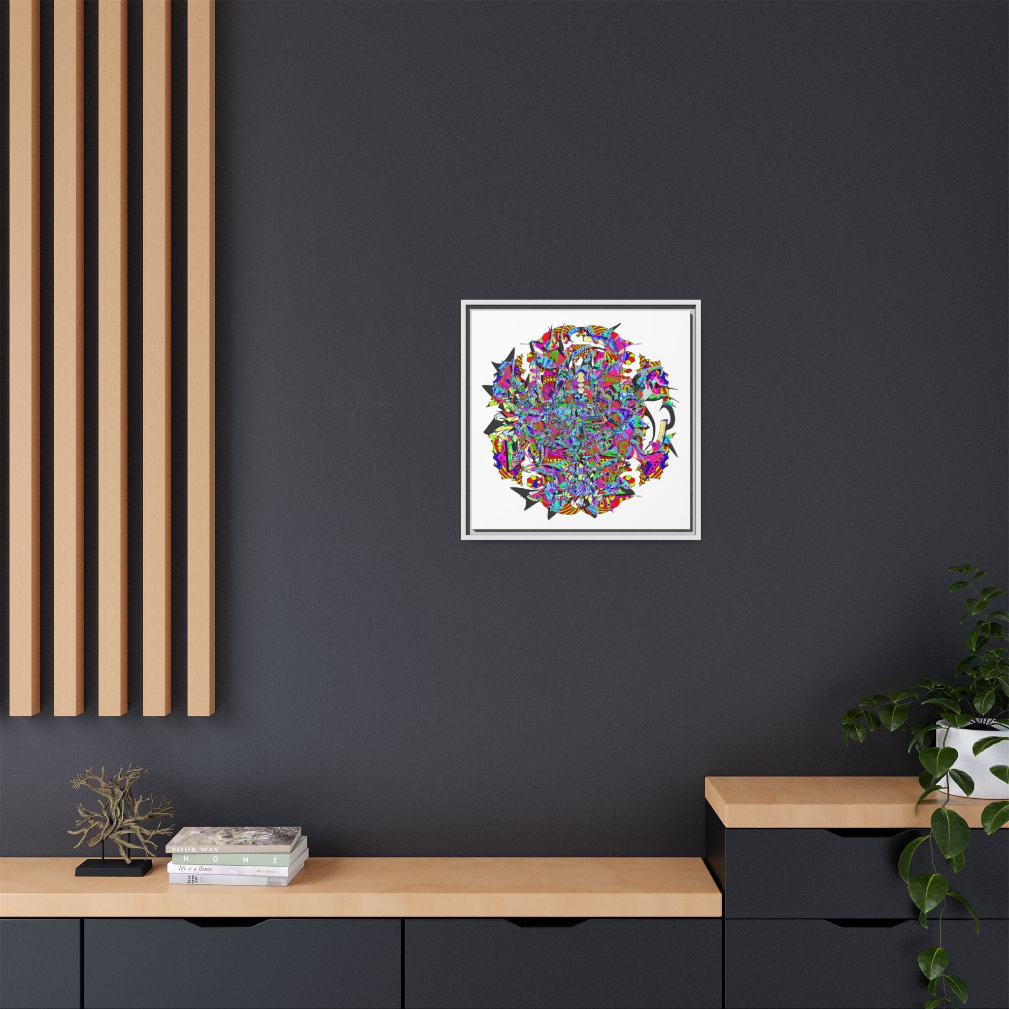 Neon Waffle Monster 12 Framed Canvas Art — Psychedelic Geometric Wall Print