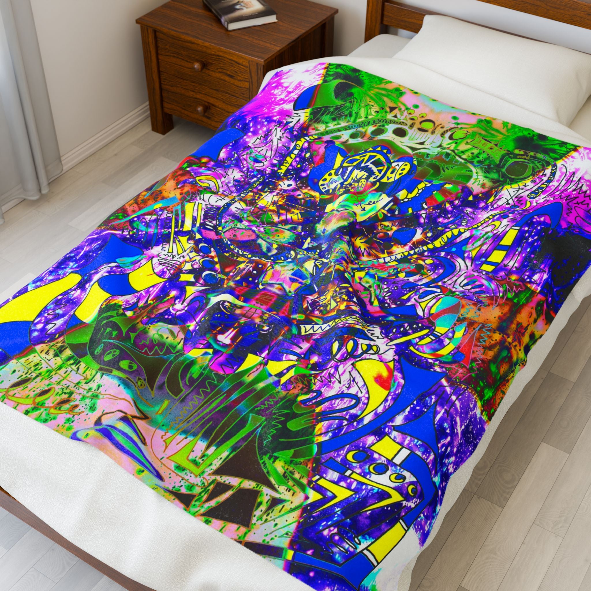 Alien Darkness 9 Plush Blanket — Vibrant Neon Art Throw