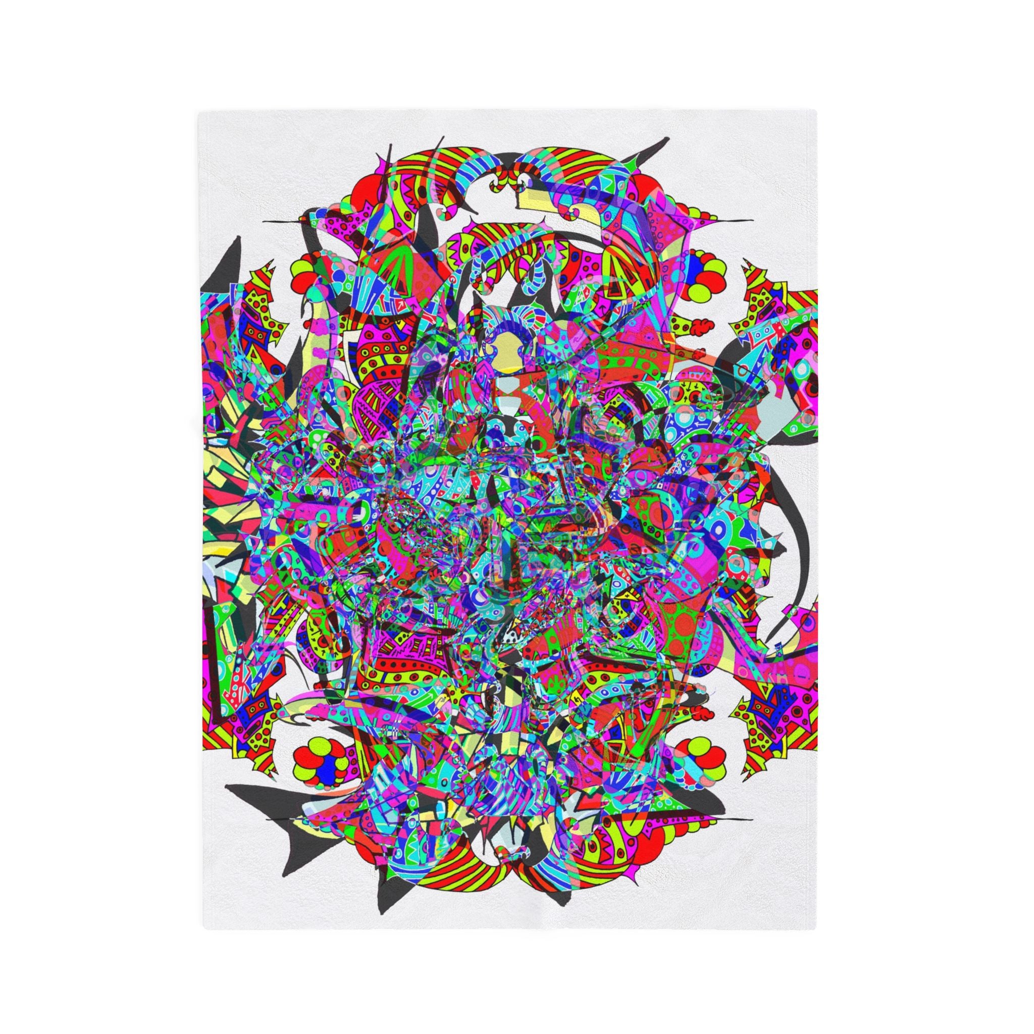 Neon Waffle Monster 12 Plush Blanket — Psychedelic Mandala Throw for Cozy Boho Décor