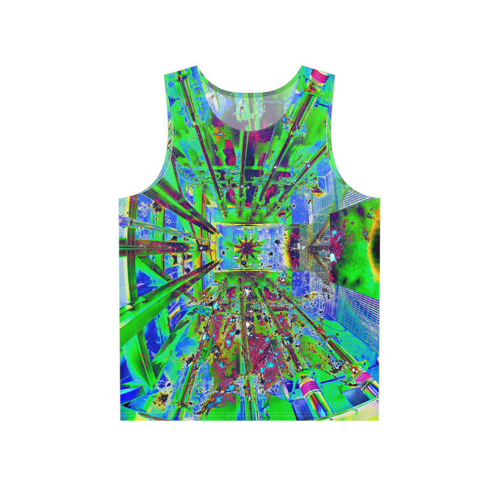 Hyperspace Room 22 - Psychedelic Abstract Tank Top — Neon Green Geometric All-Over Print