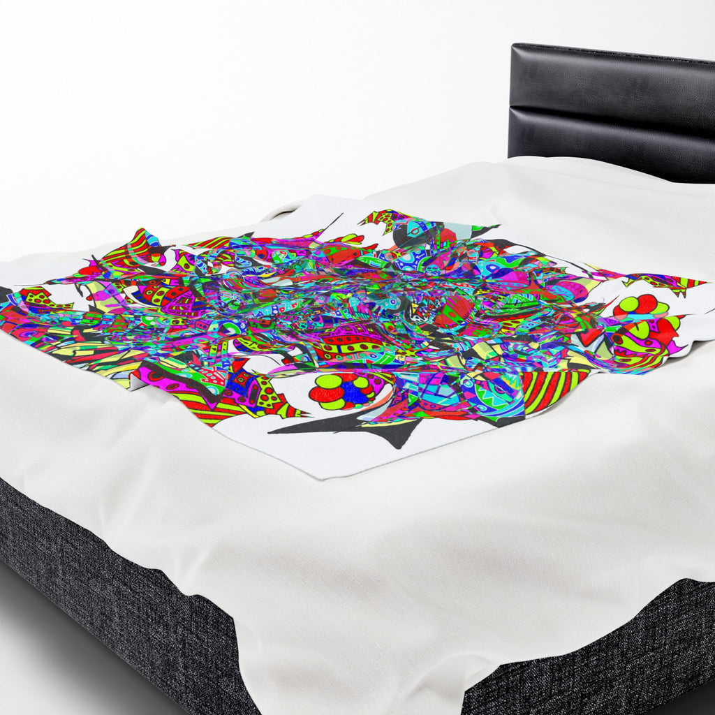 Neon Waffle Monster 12 Plush Blanket — Psychedelic Mandala Throw for Cozy Boho Décor