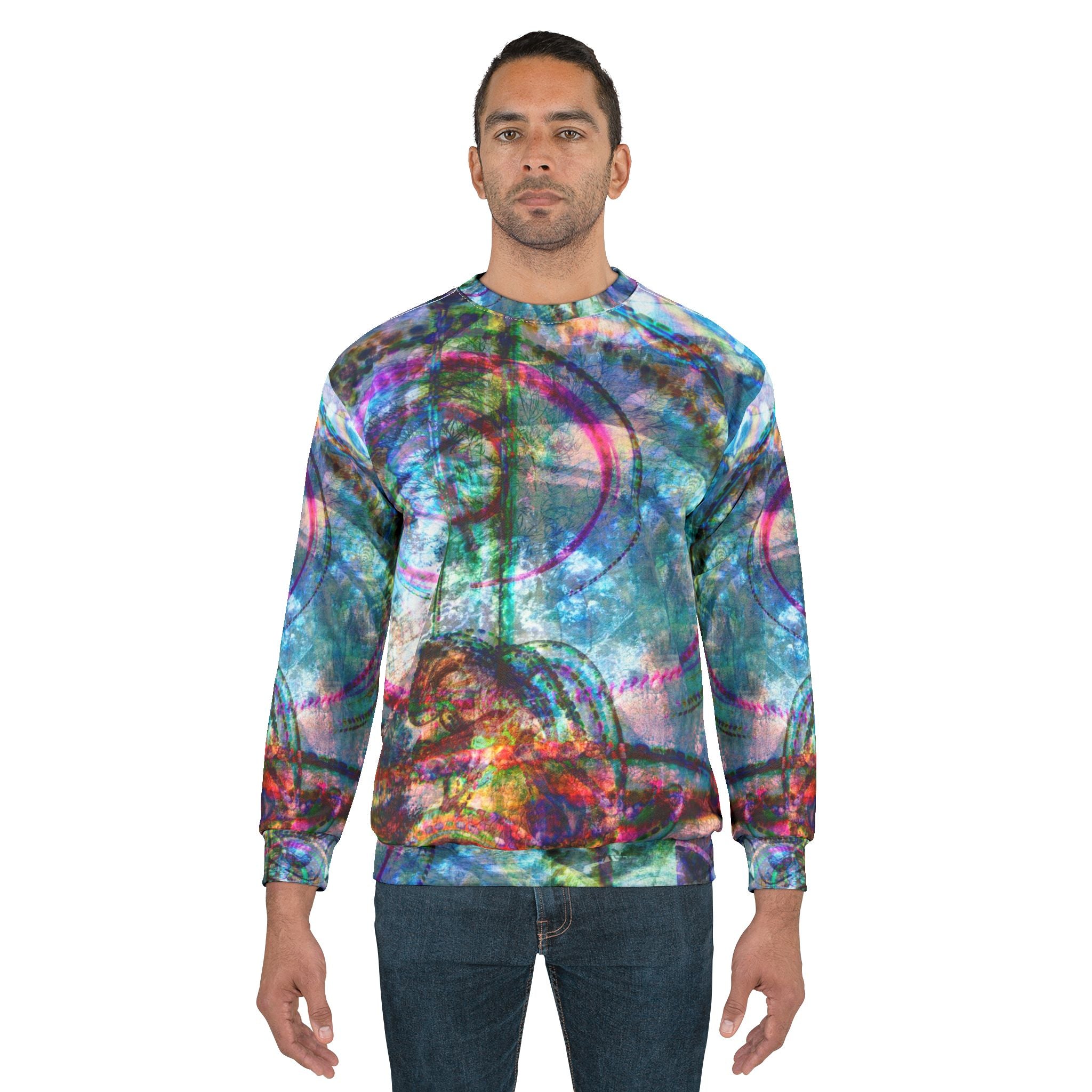 Mega Millions Abstract Colorwave Sweatshirt — All-Over Print Artistic Crewneck
