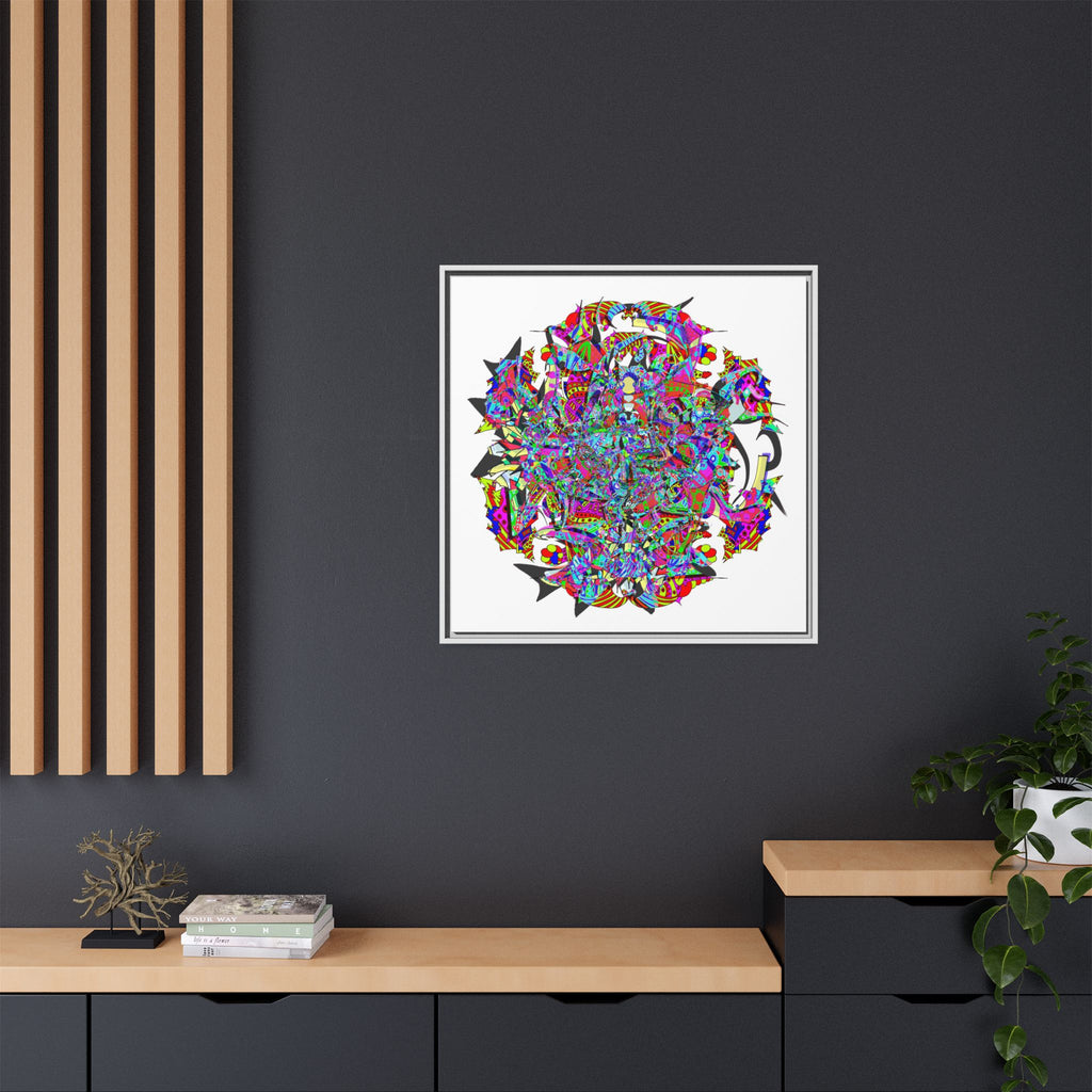 Neon Waffle Monster 12 Framed Canvas Art — Psychedelic Geometric Wall Print